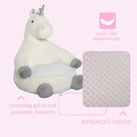 HOMCOM Plüsch-Kindersessel Plüschtier Kinderstuhl Sofa Einhorn für Spielzimmer Kinderzimmer von 18 bis 36 Monaten Weiß 59 x 50 x 68 cm(m-5)