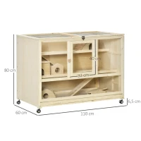 PawHut Kleintierkäfig mit 4 Rollen 110 cm × 60 cm × 80 cm 3 Etagen, inkl. Zubehör(m-3)