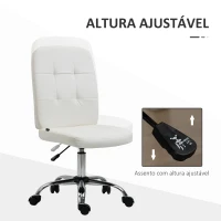 Vinsetto Cadeira de Escritório Giratória de Couro Sintético com Altura Ajustável Estilo Moderno Carga 120 kg 45x59x90-100 cm Branco(m-4)
