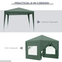 Outsunny 3 x 3 m Garden Pop Up Gazebo, Wedding Party Tent Marquee, Water Resistant Awning Canopy with Sidewalls, Windows, Carry Bag, Green(m-4)