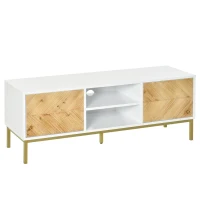 HOMCOM Mueble de TV Mesa de Salón para Televisión de hasta 60 Pulgadas con Estantes y Armarios con Puertas Cierre Pop-up Moderno 120x40x44,6 cm Blanco y Madera Natural(m-10)