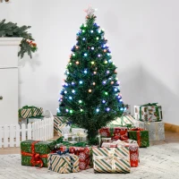 HOMCOM Sapin de Noël Artificiel Lumineux 120H cm Fibre Optique LED 130 Ampoules Multicolores 130 Branches étoile Sommet Brillante Vert(m-2)