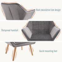 HOMCOM Accent Chair, Arm Chair with Wide Arms, Slanted Back, Thick Padding and Rubber Wooden Legs for Living Room Grey(m-5)