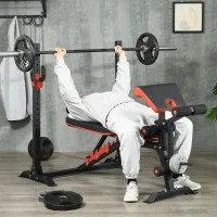 SPORTNOW Banco de Musculação Multifuncional Banco de Pesos com Encosto Reclinável e Suporte de Barras Ajustável 180x110x126 cm Preto(m-2)