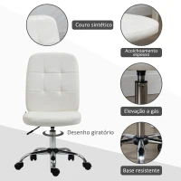Vinsetto Cadeira de Escritório Giratória de Couro Sintético com Altura Ajustável Estilo Moderno Carga 120 kg 45x59x90-100 cm Branco(m-5)