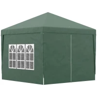 Outsunny 3 x 3 m Garden Pop Up Gazebo, Wedding Party Tent Marquee, Water Resistant Awning Canopy with Sidewalls, Windows, Carry Bag, Green(m-11)