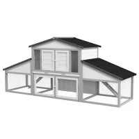 PawHut Large Rabbit Hutch with Run, Outdoor Bunny Cage, with Tray, Ramp - Light Grey(m-1)