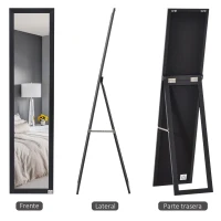 HOMCOM Espejo de Cuerpo Entero de Pie o para Colgar de Estilo Moderno para Pasillo Dormitorio 37x37x154 cm Negro(m-4)