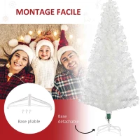 HOMCOM Sapin de Noël Artificiel Blanc Sapin Lumineux 180H cm Fibre Optique + 220 LED Couleurs RVB 7 Modes Support Pied Inclus 220 Branches étoile Sommet Brillante(m-6)