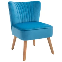 HOMCOM Velvet Accent Chair Occasional Tub Seat Padding Curved Back with Wood Frame Legs Home Furniture Blue(m-1)
