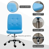 Vinsetto Cadeira de Escritório Giratória de Couro Sintético com Altura Ajustável Estilo Moderno Carga 120 kg 45x59x90-100 cm Azul(m-5)