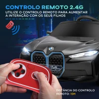 HOMCOM Carro Elétrico para Crianças BMW i4 12V com Controlo Remoto Música MP3 Ecrã Luzes e Cinto de Segurança 115x67x45 cm Preto(m-5)