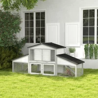 PawHut Large Rabbit Hutch with Run, Outdoor Bunny Cage, with Tray, Ramp - Light Grey(m-2)