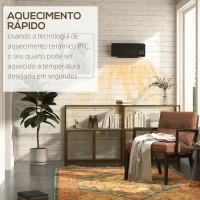 HOMCOM Aquecedor Elétrico de Parede 1000W/2000W 54,5x12x21,5 cm Preto(m-9)