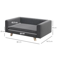 PawHut Elevated Dog Sofa Bed, with Cushion, for Medium and Small Dogs, Grey(m-3)