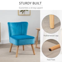 HOMCOM Velvet Accent Chair Occasional Tub Seat Padding Curved Back with Wood Frame Legs Home Furniture Blue(m-4)
