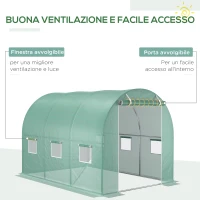 Outsunny Telo per Serra in PE con 6 Finestre, Porta Avvolgibile e Bordi Interrati, 3x2x2 m, Verde(m-4)