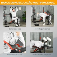 SPORTNOW Banco de Musculação Multifuncional Banco de Pesos com Encosto Reclinável e Suporte de Barras Ajustável 180x110x126 cm Preto(m-4)