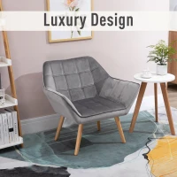 HOMCOM Accent Chair, Arm Chair with Wide Arms, Slanted Back, Thick Padding and Rubber Wooden Legs for Living Room Grey(m-6)