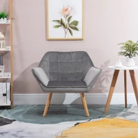 HOMCOM Accent Chair, Arm Chair with Wide Arms, Slanted Back, Thick Padding and Rubber Wooden Legs for Living Room Grey(m-2)