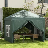 Outsunny 3 x 3 m Garden Pop Up Gazebo, Wedding Party Tent Marquee, Water Resistant Awning Canopy with Sidewalls, Windows, Carry Bag, Green(m-2)