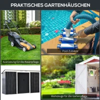 Outsunny Gerätehaus, Gartenhaus, Geräteschuppen mit Schiebetür, Lüftungsfenster, Pultdach, Outdoor, Stahl, Dunkelgrau, 280 x 130 x 172 cm(m-6)