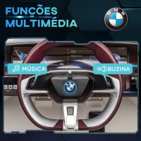HOMCOM Carro Elétrico para Crianças BMW i4 12V com Controlo Remoto Música MP3 Ecrã Luzes e Cinto de Segurança 115x67x45 cm Branco(m-6)