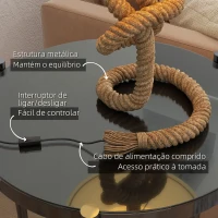 HOMCOM Candeeiro de Mesa LED com Base de Metal Corda de Linho e Ecrã de Tecido Suporte para Lâmpada E27 Ø28x45,5 cm Marrom Bege(m-7)