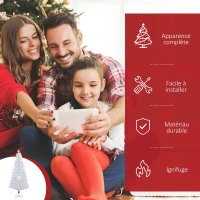 HOMCOM Sapin de Noël Artificiel Blanc Sapin Lumineux 180H cm Fibre Optique + 220 LED Couleurs RVB 7 Modes Support Pied Inclus 220 Branches étoile Sommet Brillante(m-4)