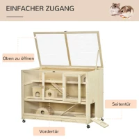 PawHut Kleintierkäfig mit 4 Rollen 110 cm × 60 cm × 80 cm 3 Etagen, inkl. Zubehör(m-7)
