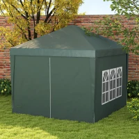 Outsunny 3 x 3 m Garden Pop Up Gazebo, Wedding Party Tent Marquee, Water Resistant Awning Canopy with Sidewalls, Windows, Carry Bag, Green(m-10)