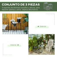 Outsunny Soportes para Plantas de Metal 3 Piezas Apilables Estantes Porta Macetas con Encimera de Azulejo Decorativa para Interiores y Exteriores 31,5x31,5x60,5 cm Azul y Negro(m-4)