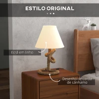 HOMCOM Candeeiro de Mesa LED com Base de Metal Corda de Linho e Ecrã de Tecido Suporte para Lâmpada E27 Ø28x45,5 cm Marrom Bege(m-4)