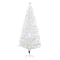 HOMCOM Sapin de Noël Artificiel Blanc Sapin Lumineux 180H cm Fibre Optique + 220 LED Couleurs RVB 7 Modes Support Pied Inclus 220 Branches étoile Sommet Brillante(m-10)