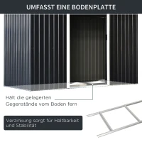 Outsunny Gerätehaus, Gartenhaus, Geräteschuppen mit Schiebetür, Lüftungsfenster, Pultdach, Outdoor, Stahl, Dunkelgrau, 280 x 130 x 172 cm(m-7)