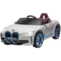 HOMCOM Carro Elétrico para Crianças BMW i4 12V com Controlo Remoto Música MP3 Ecrã Luzes e Cinto de Segurança 115x67x45 cm Branco(m-11)
