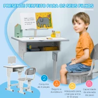 HOMCOM Conjunto de Secretária e Cadeira para Crianças com Altura Ajustável 1 Gaveta e 1 Prateleira para Livros 60x45x90-120 cm Cinza(m-4)