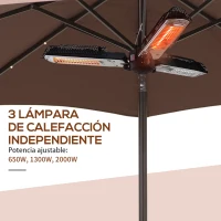 Outsunny Calefactor de Infrarrojos Estufa Calentador Eléctrico de Exterior Sombrilla Patio 3 Potencias Ángulo Ajustable(m-4)