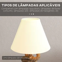 HOMCOM Candeeiro de Mesa LED com Base de Metal Corda de Linho e Ecrã de Tecido Suporte para Lâmpada E27 Ø28x45,5 cm Marrom Bege(m-6)