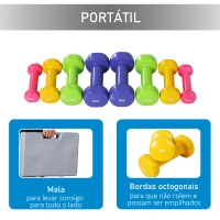 HOMCOM Jogo de 8 Halteres Hexagonais 4 Pares 2kg 1,5kg 1kg 0,5kg com Revestimento Pesos para Exercícios em Casa Academia Aço Multicolor(m-6)