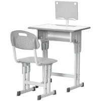 HOMCOM Conjunto de Secretária e Cadeira para Crianças com Altura Ajustável 1 Gaveta e 1 Prateleira para Livros 60x45x90-120 cm Cinza(m-11)