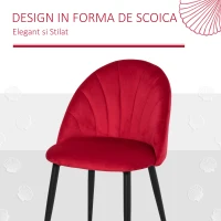 HOMCOM Set de 2 Scaune de Masa tapitate fara cotiere, spatar curbat rosu(m-4)