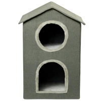 Pawhut Ansamblu de joaca pentru pisici cu strat dublu, pat pentru pisici de tip cabina cu perne moi care pot fi spalate, centru de activitati cu spatii multiple pentru pisici, gri(m-10)