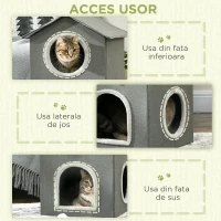 Pawhut Ansamblu de joaca pentru pisici cu strat dublu, pat pentru pisici de tip cabina cu perne moi care pot fi spalate, centru de activitati cu spatii multiple pentru pisici, gri(m-6)