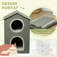 Pawhut Ansamblu de joaca pentru pisici cu strat dublu, pat pentru pisici de tip cabina cu perne moi care pot fi spalate, centru de activitati cu spatii multiple pentru pisici, gri(m-7)
