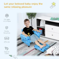 HOMCOM Kids Children Armchair Mini Sofa Wood Frame w/ Footrest Anti-Slip Legs High Back Arms Bedroom Playroom Furniture Cute Cloud Star Blue(m-6)