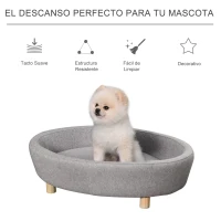 PawHut Sofá Cama para Mascotas Perros Pequeños Medianos Gatos con Cojín Acolchado extraíble Patas Madera Bordes Elevados 81x61x24 cm Gris(m-4)