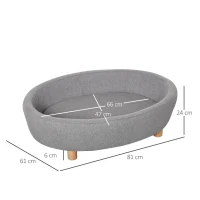 PawHut Sofá Cama para Mascotas Perros Pequeños Medianos Gatos con Cojín Acolchado extraíble Patas Madera Bordes Elevados 81x61x24 cm Gris(m-3)