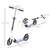 HOMCOM Kinderscooter Kinderroller Tretroller Cityroller Kinder Roller Kickboard für 6+ Kinder höhenverstellbar faltbar Weiß 84 x 34 x 86-96 cm(m-3)