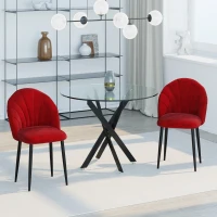 HOMCOM Set de 2 Scaune de Masa tapitate fara cotiere, spatar curbat rosu(m-2)